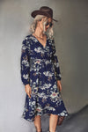 High Waist Floral Split Sleeve Floral Midi Dress