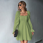 Puff Sleeve Square Neck Dress