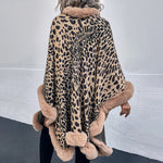 Faux Fur Trim Leopard Print Cape