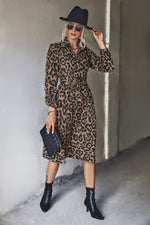 Leopard Print Long Sleeve Split Dress Sale