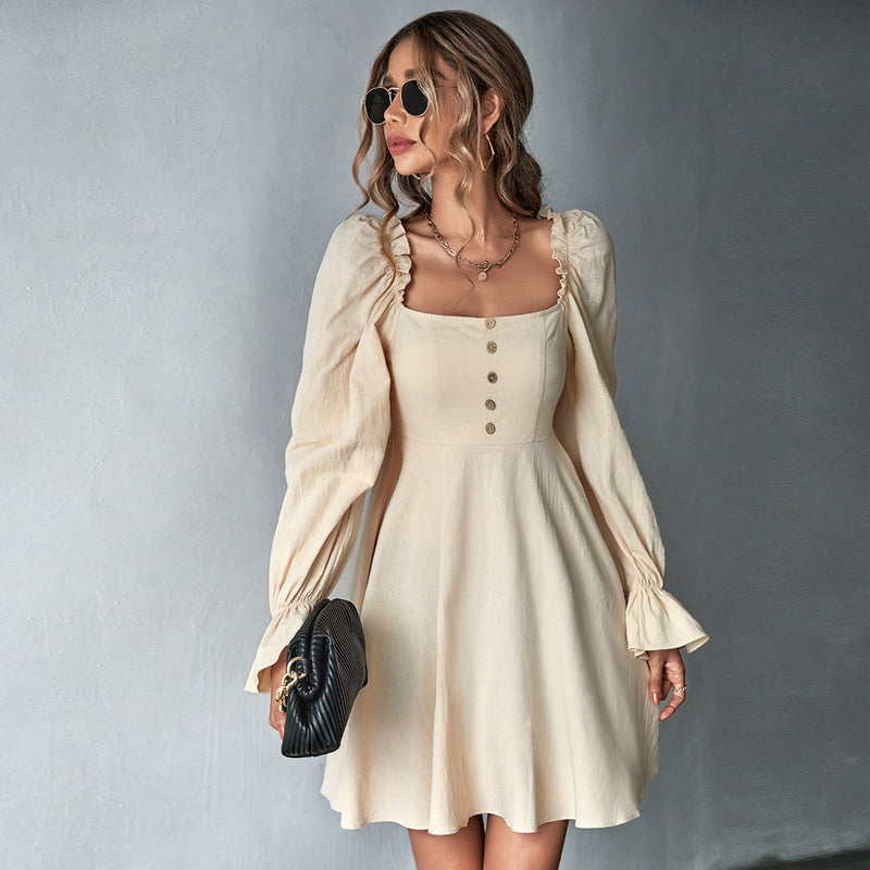 Puff Sleeve Square Neck Dress