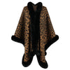 Faux Fur Trim Leopard Print Cape