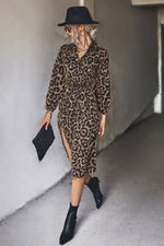 Leopard Print Long Sleeve Split Dress Sale