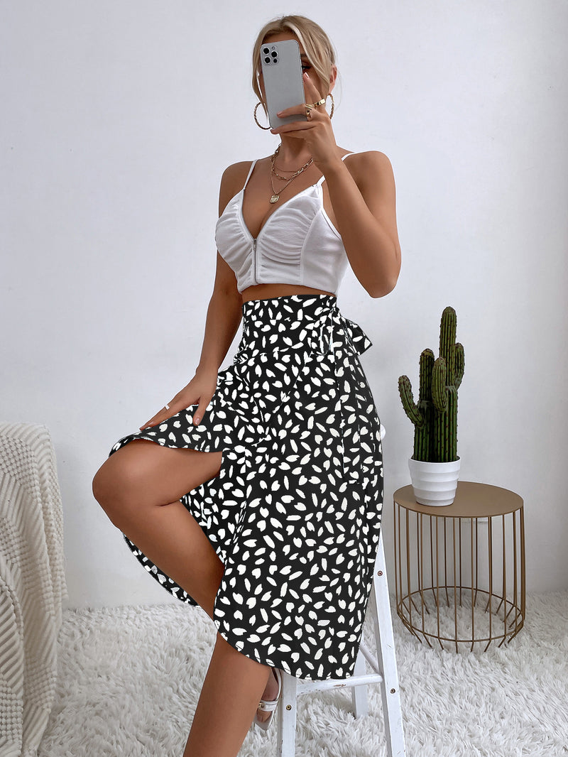 Side Wrap Print Skirt