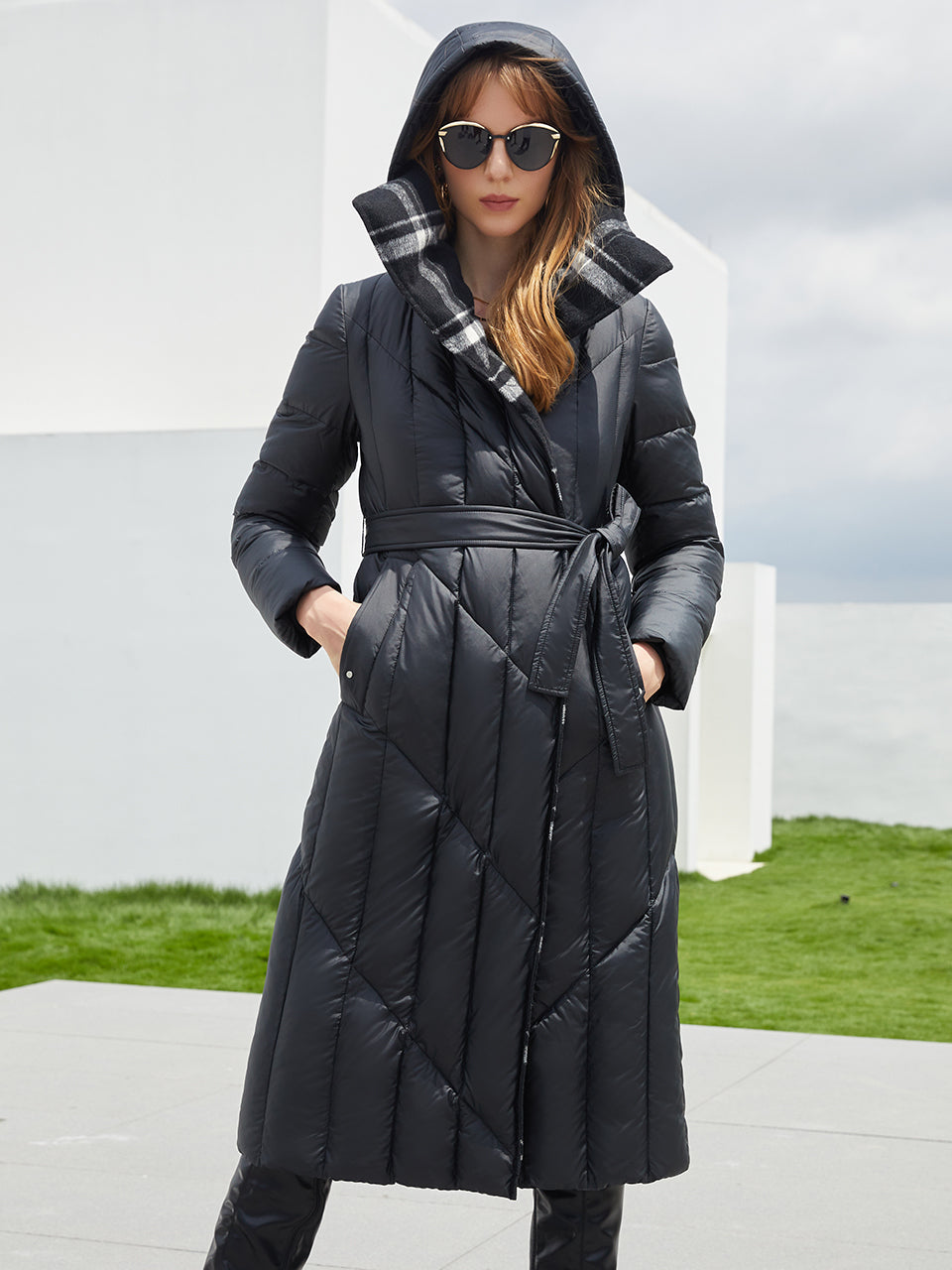 Luxury Quilted Check Lined Coat – Rikona