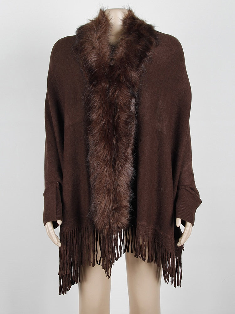 Faux fur fringe edge cape