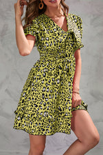 Animal Print Neck Bow Mini Dress