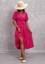 Flute Sleeve Wrap Midi Dress