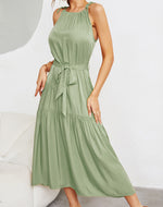 Tiered Belted Halterneck Maxi Dress