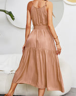 Tiered Belted Halterneck Maxi Dress