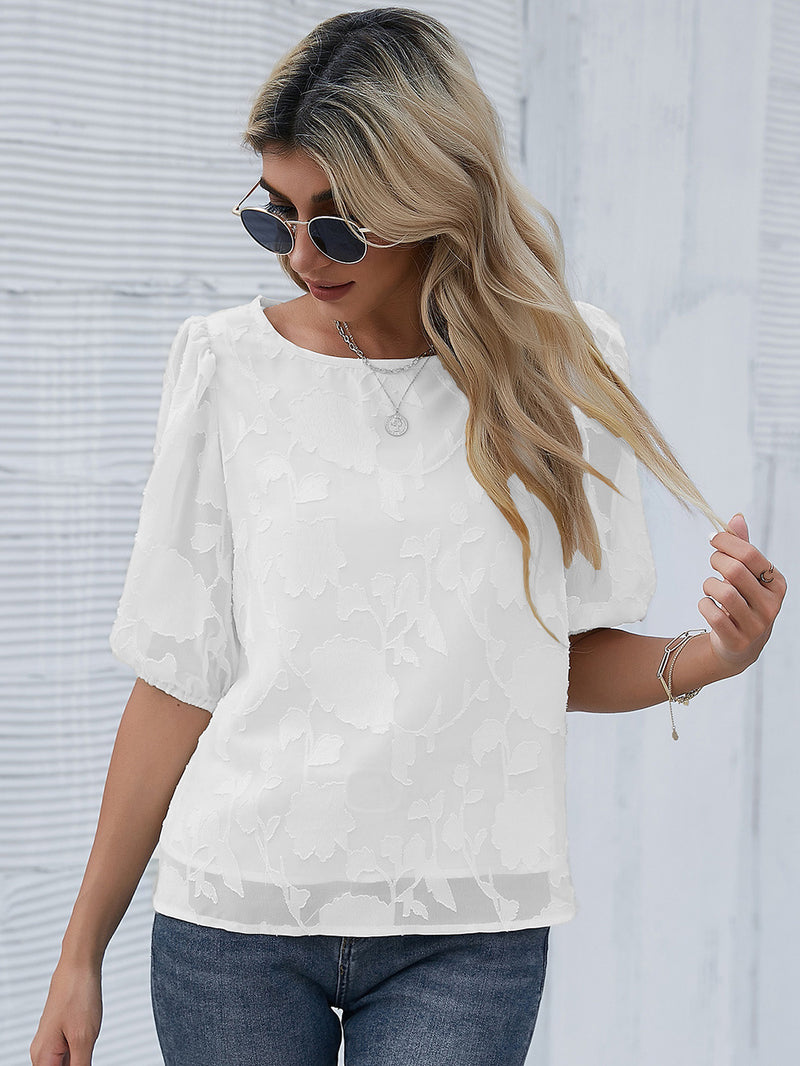 Sheer Embroidered Half Sleeve Top