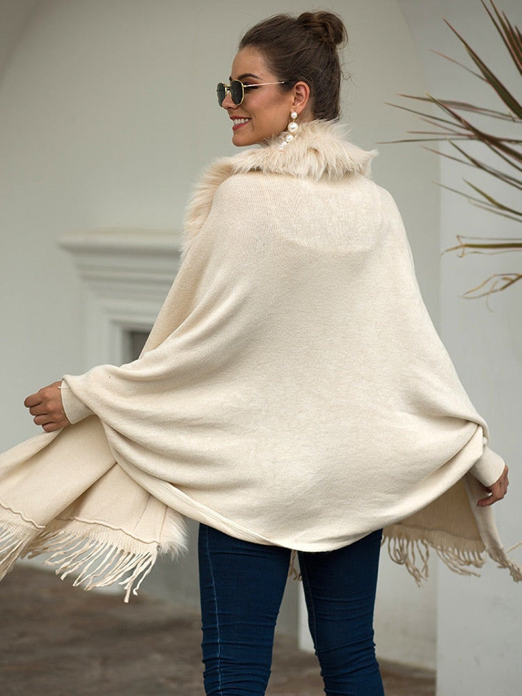 Faux fur fringe edge cape