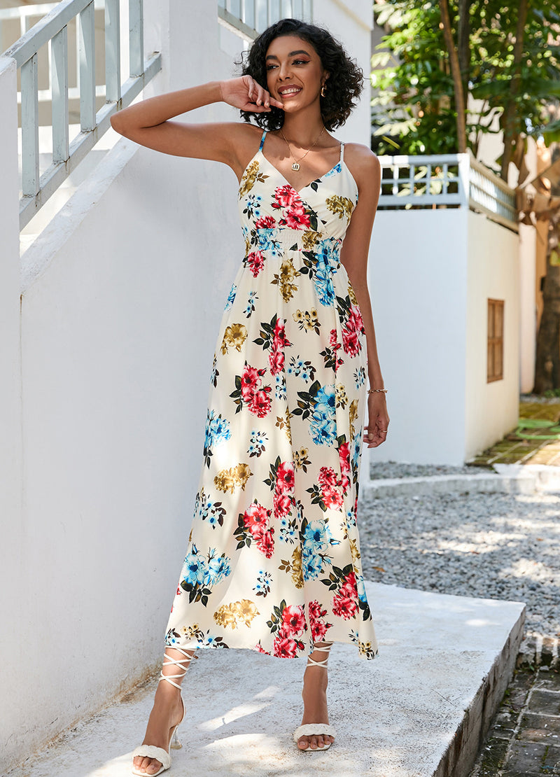 Printed V Neck Maxi Dress