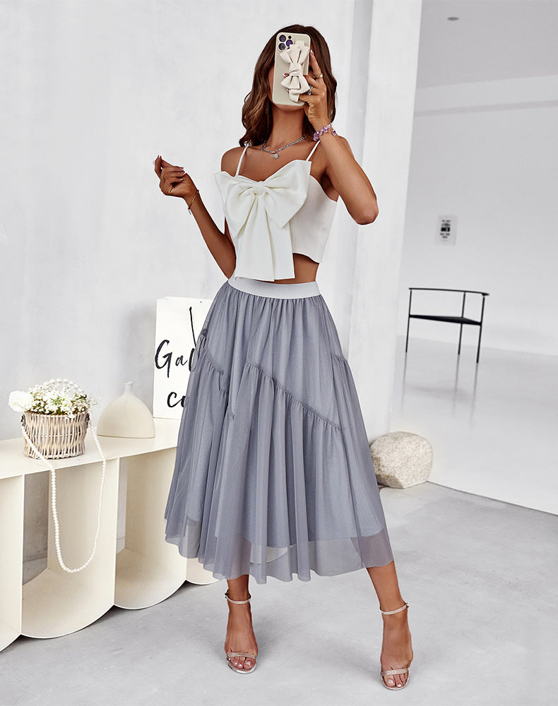 Split Fabric Tulle Skirt