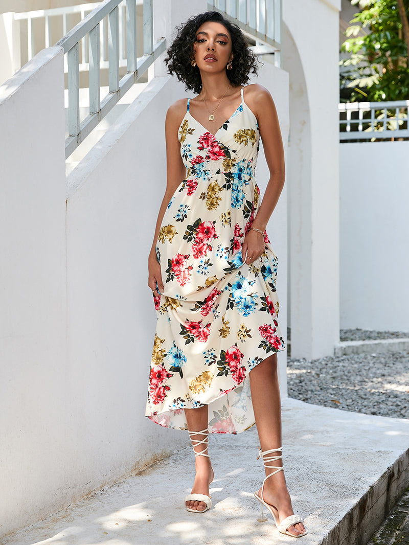 Printed V Neck Maxi Dress