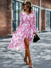 Floral V Neck Belted Wrap Dress