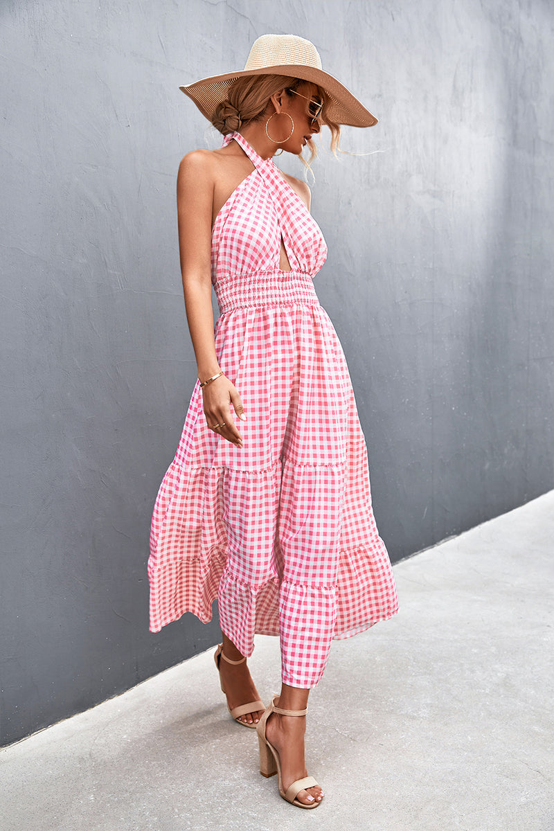 Chequered Halterneck Boho Dress- Sale