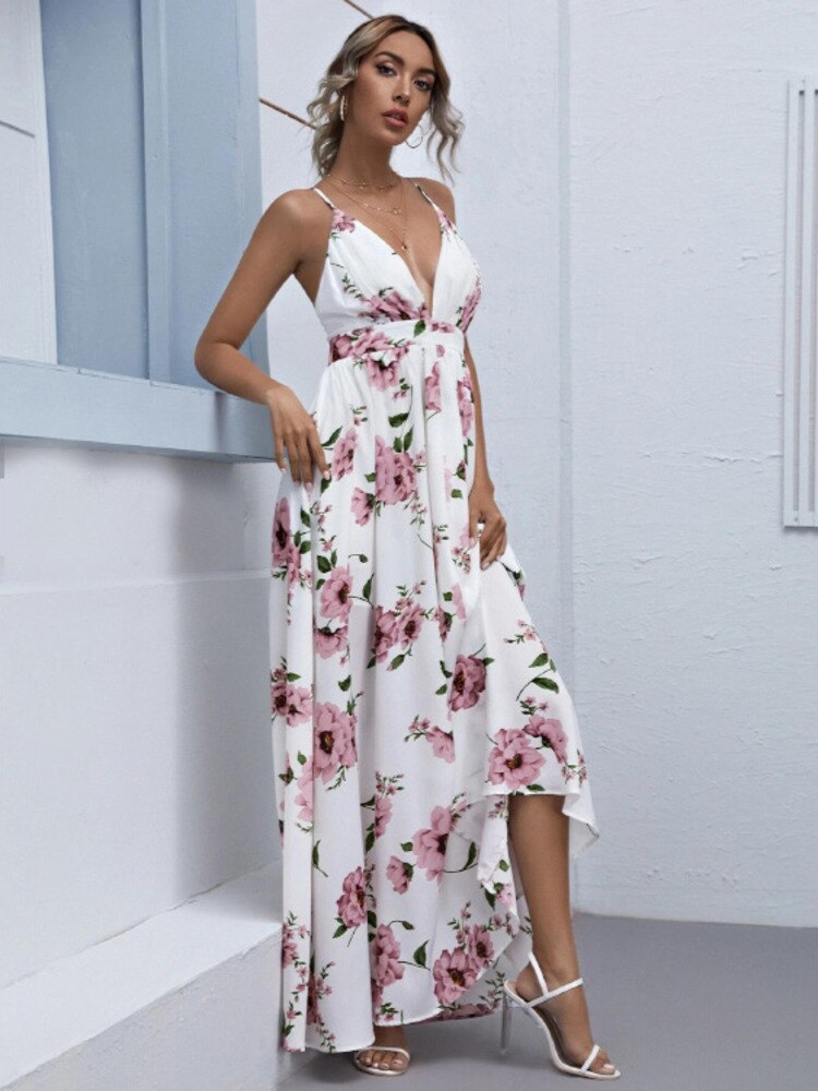 Sleeveless Backless Floral Maxi Dress