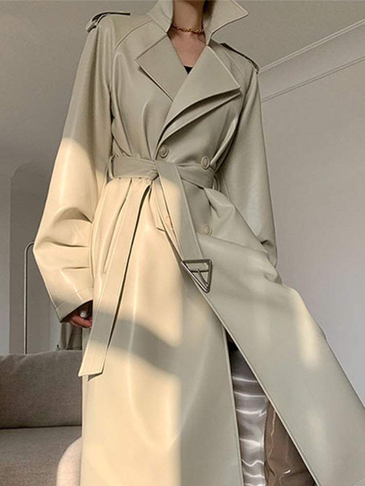 Faux Leather Trench Coat