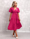 Flute Sleeve Wrap Midi Dress Sale