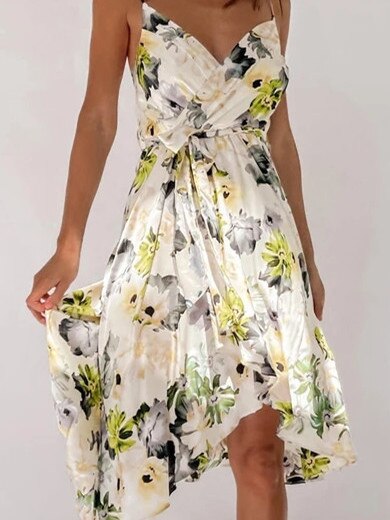 Satin Cross Over Floral Midi Dress