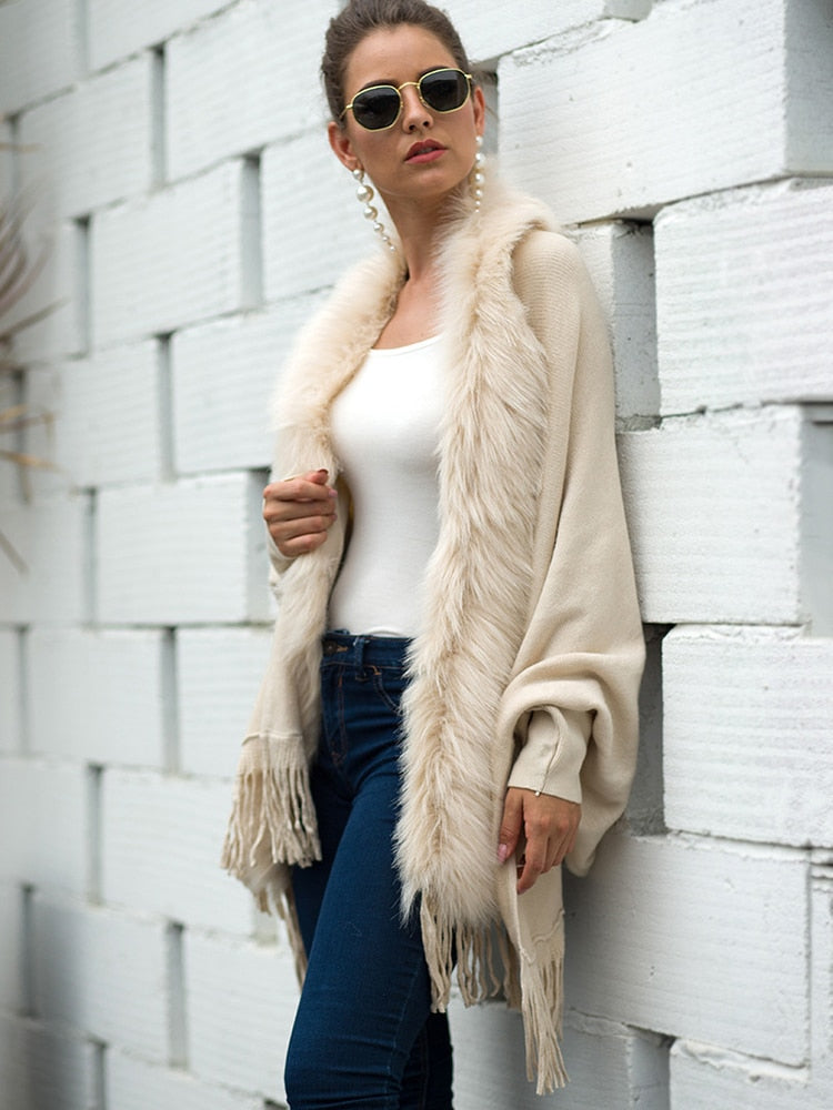 Faux fur fringe edge cape