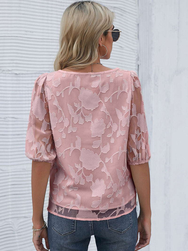 Sheer Embroidered Half Sleeve Top