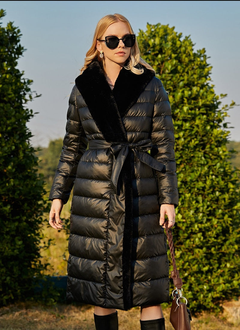 Faux Fur Down filled Quilted Hooded Coat