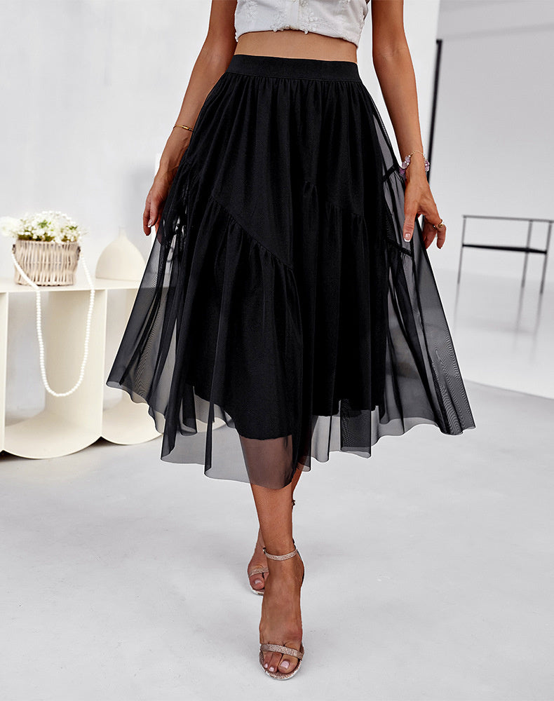 Split Fabric Tulle Skirt