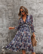 3/4 Sleeve Ruffle Floral Dress