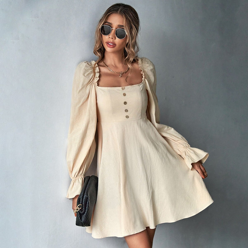 Puff Sleeve Square Neck Dress