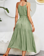 Tiered Belted Halterneck Maxi Dress