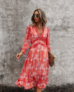 3/4 Sleeve Ruffle Floral Dress