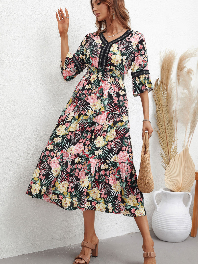 Print Half Sleeve Midi Dress