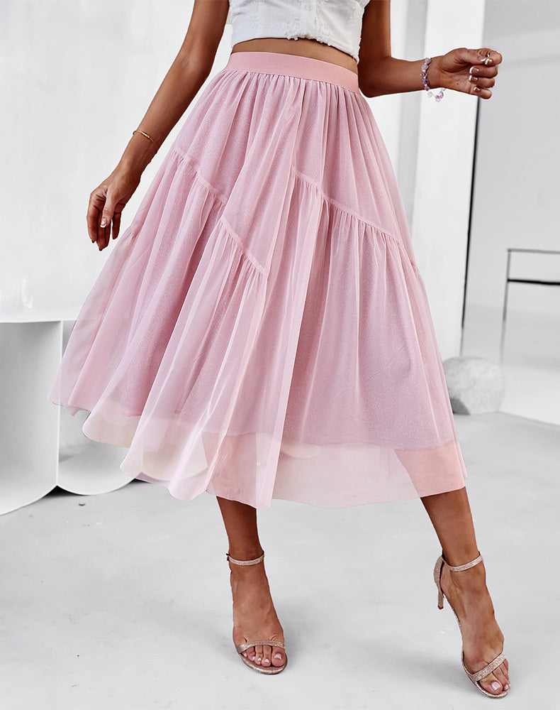 Split Fabric Tulle Skirt