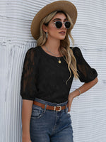 Sheer Embroidered Half Sleeve Top