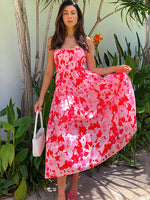 Red Floral Backless Maxi Dress