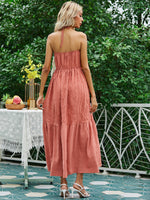 Textured Halter Neck Tiered Maxi Dress