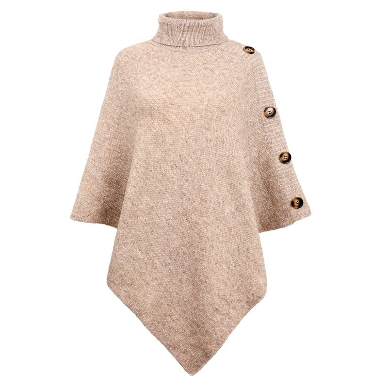 Side Button Roll Neck Poncho