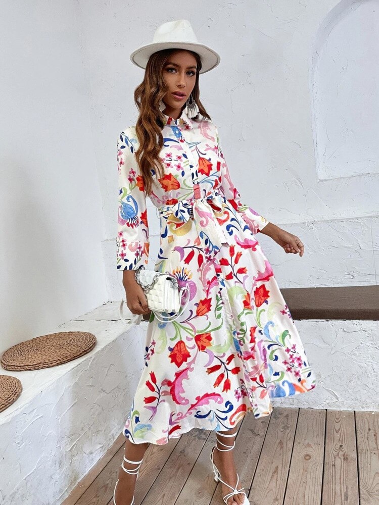 Floral Print Belted Dress