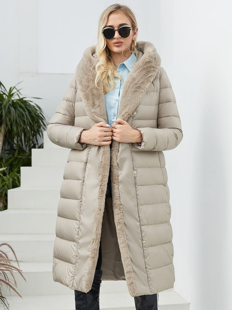 Faux Fur Down filled Quilted Hooded Coat