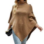 Side Button Roll Neck Poncho