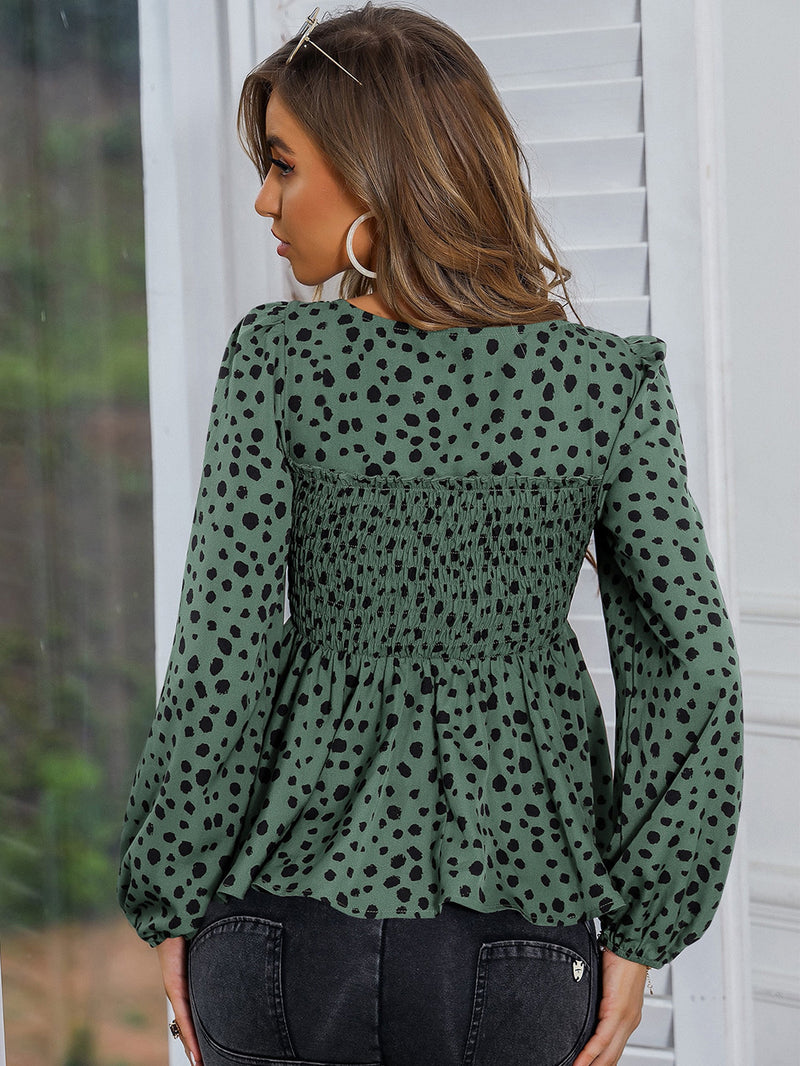 Dotted Long Sleeve Square Neck Top