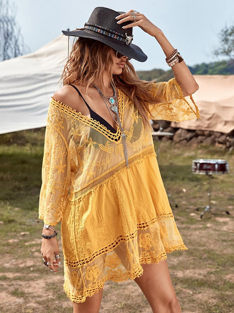 V Neck Lace Cover Up