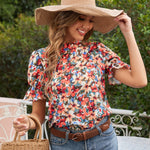 Ruffle High Neck Floral Blouse