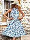 Sleeveless Blue Floral Print Halterneck