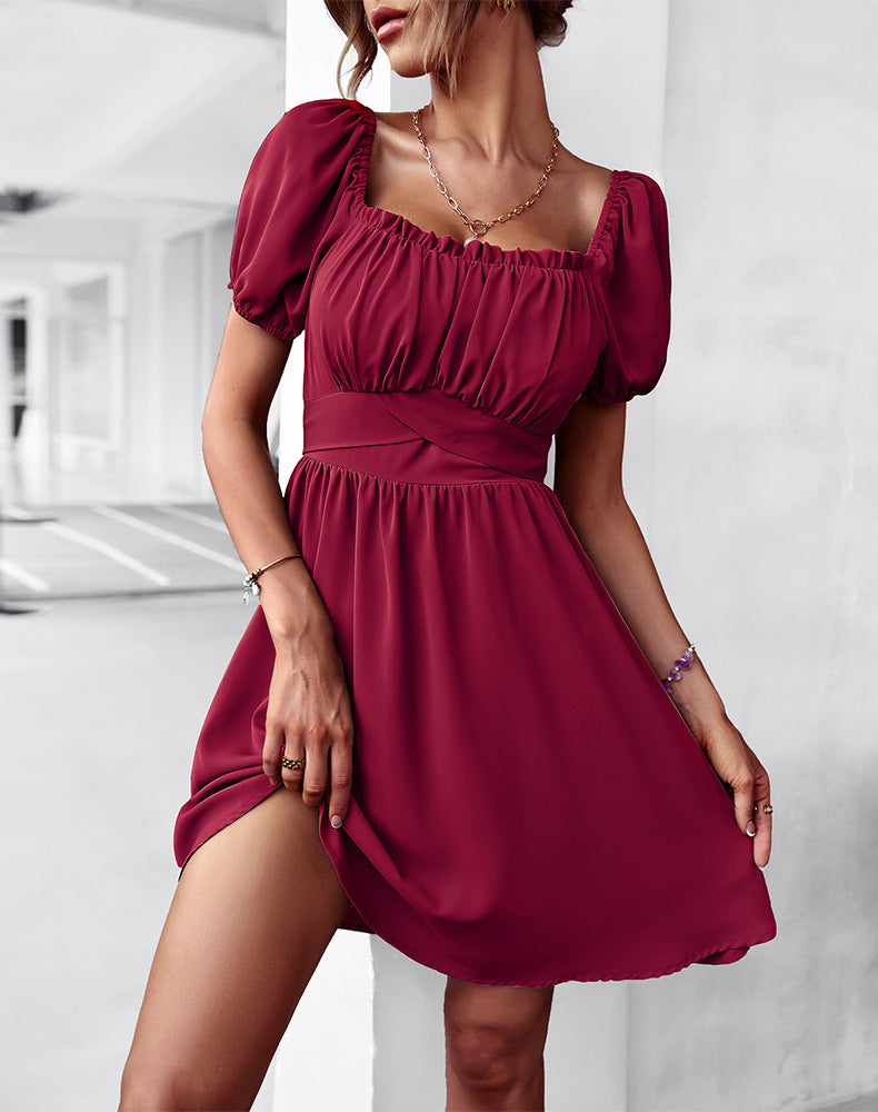 Square Collar Short Sleeve Dress