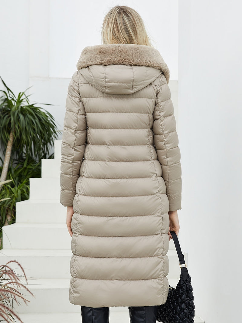 Faux Fur Down filled Quilted Hooded Coat