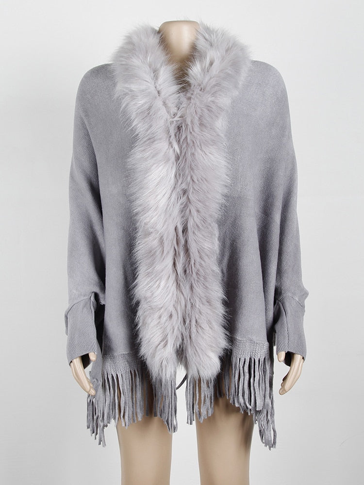 Faux fur fringe edge cape