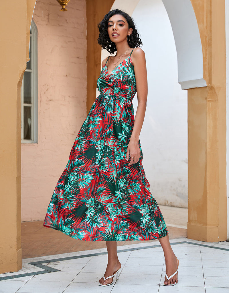 Printed V Neck Maxi Dress